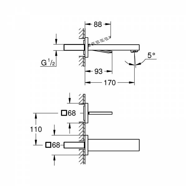 GROHE EH-WT-Wandbatt. Eurocube Joy 19997 FMS für 23429 Ausladung 171mm chrom