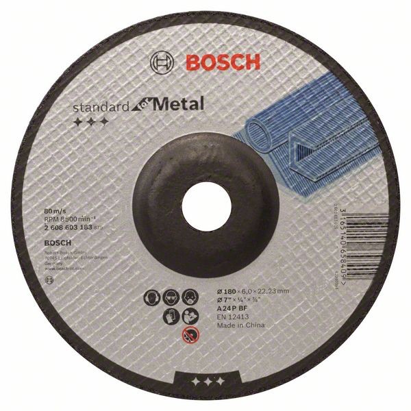 BOSCH SCHRUPPSCHEIBE GEKRÖPFT, STANDARD FOR METAL A 24 P BF, 180 MM, 22,23 MM, 6 MM