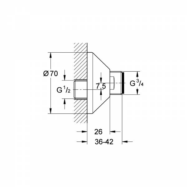 GROHE S-Anschluss 12001 Verstellbarkeit 7,5mm 1/2"x3/4" chrom