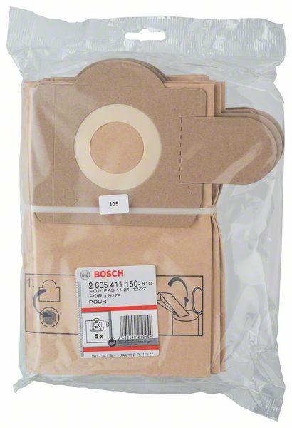 BOSCH PAPIERFILTERBEUTEL, PASSEND ZU PAS 11-21, PAS 12-27 UND PAS 12-27 F 2605411150, 5 Stück