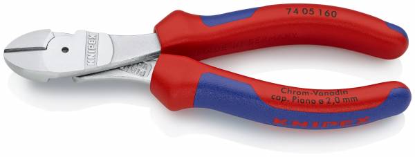 KNIPEX 74 05 160 Kraft-Seitenschneider 160 mm verchromt mit Mehrkomponenten-Hüllen